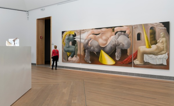 Louise Bonnet, Pisser Triptych, 2021–2022, on display in the collection of Moderna Museet, Stockholm, photo: Åsa Lundén/Moderna Museet