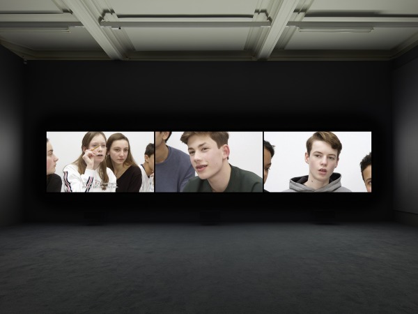 Rineke Dijkstra, Night Watching, 2019, video stills composite, 3-channel HD video installation, with sound; 35 min. looped, © Rineke Dijkstra